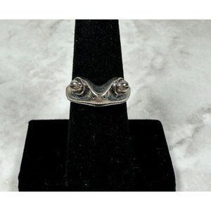 Silver Tone Frog Ring - Adjustable Back - Size 6.5